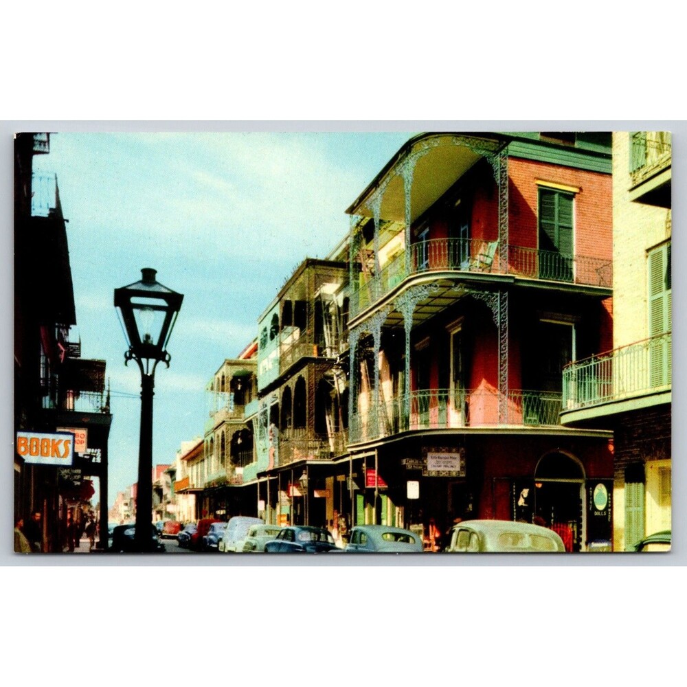 Postcard Louisiana New Orleans Saint Peter Street Vieux Carre Old Cars c1950s LA